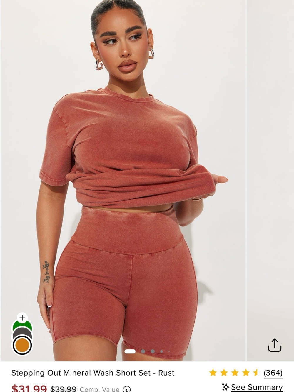 Fashion Nova Stepping Out Mineral Wash Short Set- Rust